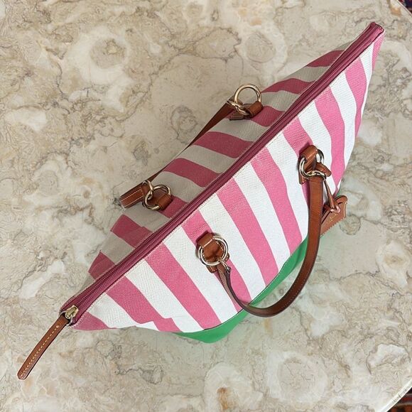 Dooney & Bourke O Ring Tote Bag Pink & White Canvas & Leather - Picture 7 of 17